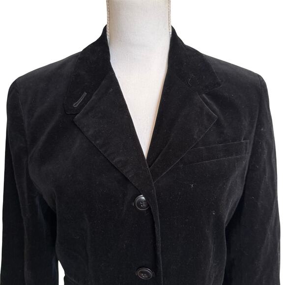 Vintage Ann Taylor Velvet Blazer Size 6 Black Three Button Lined Long Academia - Picture 2 of 11